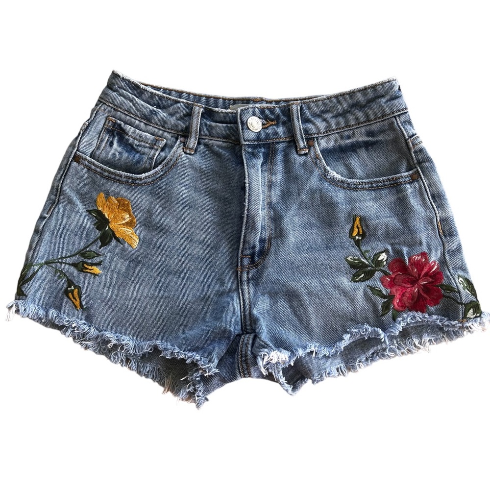 PACSUN Floral Cut-off High Rise Jean Short Size 24